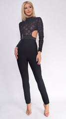 Emery Black Studded Mesh Top Bandage Jumpsuit