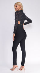 Emery Black Studded Mesh Top Bandage Jumpsuit