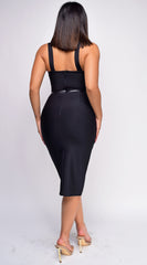 Khloe Black Bustier Side Slit Bandage Dress