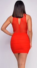 Katy Red Mesh Ruched Dress