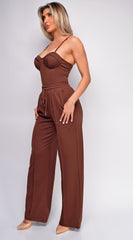 Madely Brown Bustier Wide Leg Pants Set