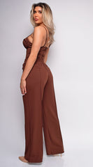 Madely Brown Bustier Wide Leg Pants Set