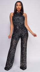 Kallan Black Mock Neck Sequin Jumpsuit