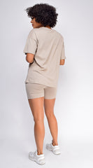 Oversized Sand Beige T-Shirt And Biker Short Two Piece Set