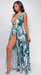 Maya White Green Tropical Maxi Dress