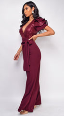 Laila Burgundy Red Sequin Jumpsuit