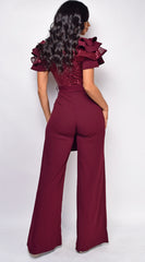 Laila Burgundy Red Sequin Jumpsuit