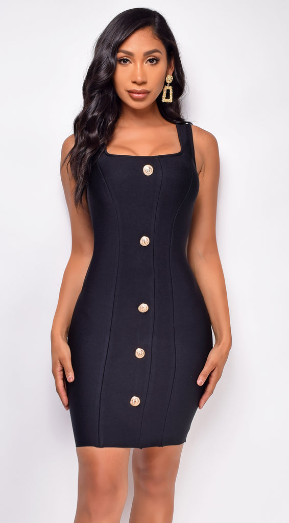 Vallea Black Gold Button Bandage Dress – Emprada