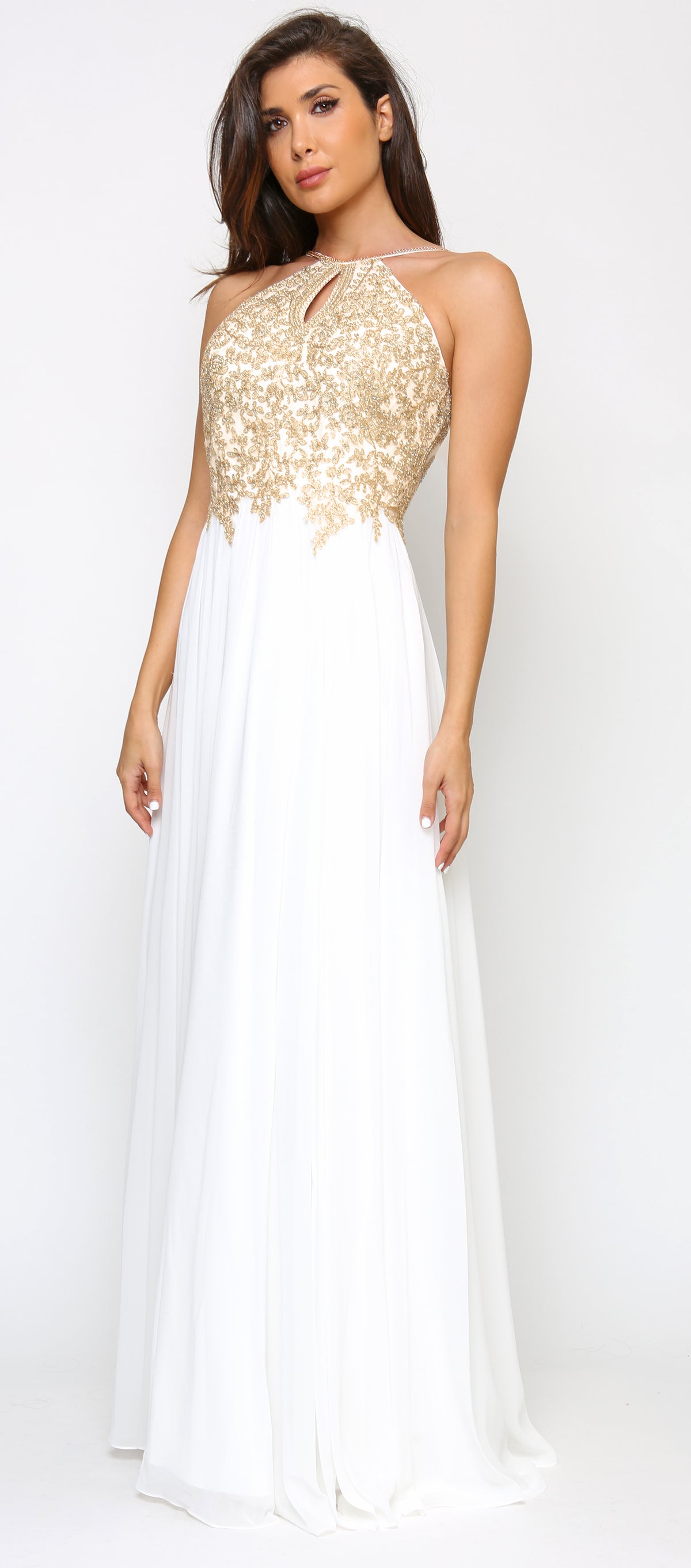 Cariana Off White Gold Embroidered Gown - Emprada